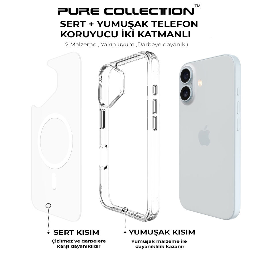 Bix iPhone 16 MagSafe Uyumlu Transparan Şeffaf Kılıf Güçlü Manyetik Üstün Darbe Koruması - 7