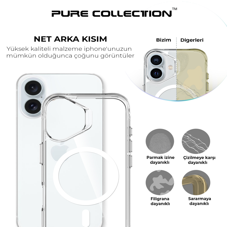 Bix iPhone 16 MagSafe Uyumlu Transparan Şeffaf Kılıf Güçlü Manyetik Üstün Darbe Koruması - 9