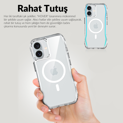 Bix iPhone 16 Octagon Hava Yastıklı MagSafe Kılıf Maksimum Korumalı Antrasit Kristal Şeffaf  - 12