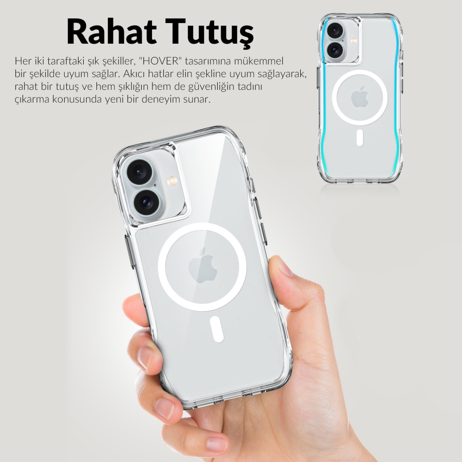 Bix iPhone 16 Octagon Hava Yastıklı MagSafe Kılıf Maksimum Korumalı Antrasit Kristal Şeffaf  - 12