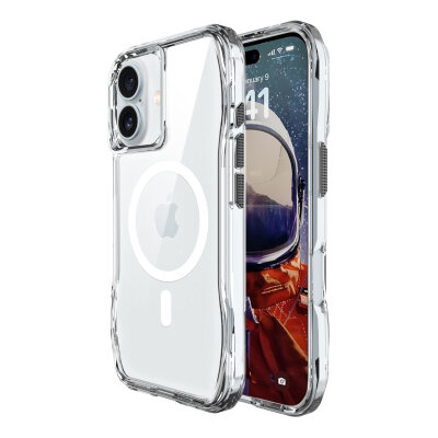 Bix iPhone 16 Octagon Hava Yastıklı MagSafe Kılıf Maksimum Korumalı Antrasit Kristal Şeffaf  