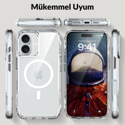 Bix iPhone 16 Octagon Hava Yastıklı MagSafe Kılıf Maksimum Korumalı Antrasit Kristal Şeffaf  - 5