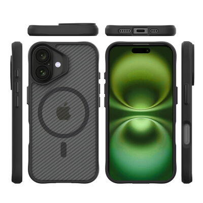 Bix iPhone 16 Plus Carbon Fiber Force MagSafe Kılıf Anti-Şok Teknolojili Kamera ve Ekran Korumalı