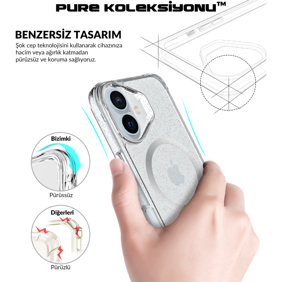 Bix iPhone 16 Plus MagSafe Simli Kılıf Shock Pocket Darbe Emici Teknolojili Çizilmeye Dayanıklı - 11
