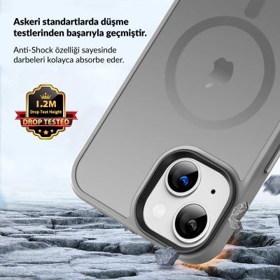 Bix iPhone 16 Plus MagSafe Uyumlu Kılıf Tam Koruma Manyetik Darbe Emici Gri - 4