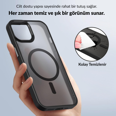 Bix iPhone 16 Plus MagSafe Uyumlu Kılıf Tam Koruma Manyetik Darbe Emici Siyah - 4