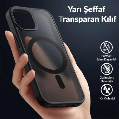 Bix iPhone 16 Plus MagSafe Uyumlu Kılıf Tam Koruma Manyetik Darbe Emici Siyah - 5