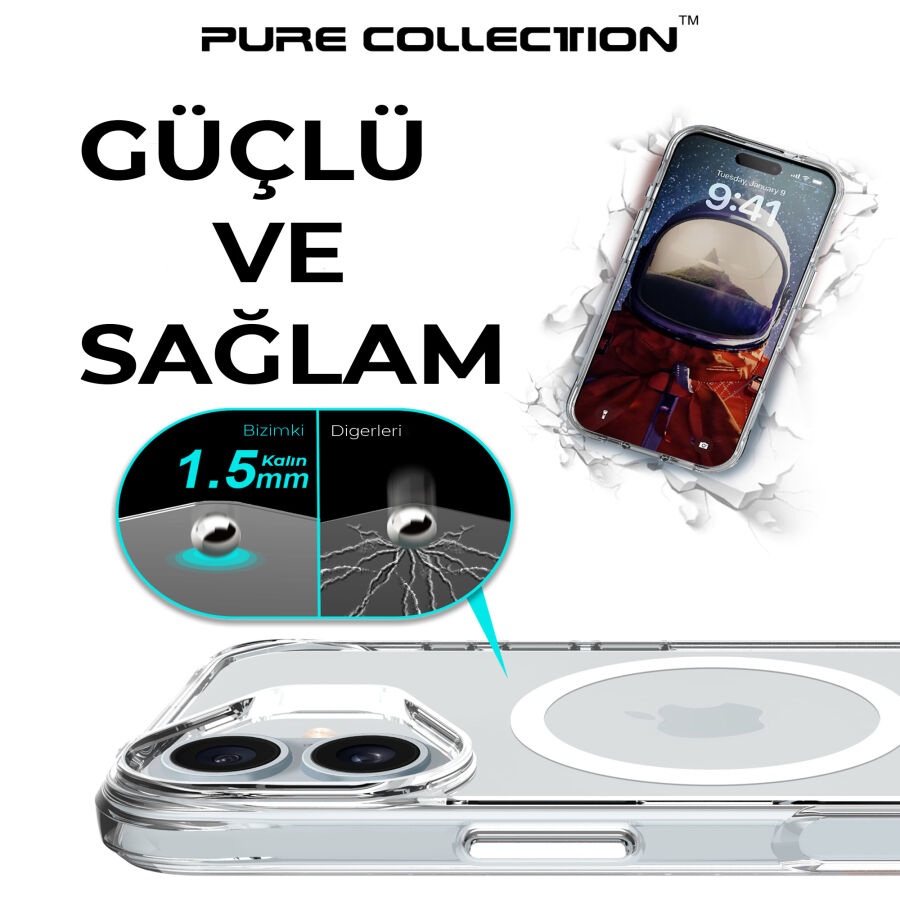 Bix iPhone 16 Plus MagSafe Uyumlu Transparan Şeffaf Kılıf Güçlü Manyetik Üstün Darbe Koruması - 11