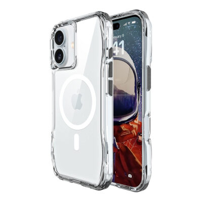 Bix iPhone 16 Plus Octagon Hava Yastıklı MagSafe Kılıf Maksimum Korumalı Antrasit Kristal Şeffaf  