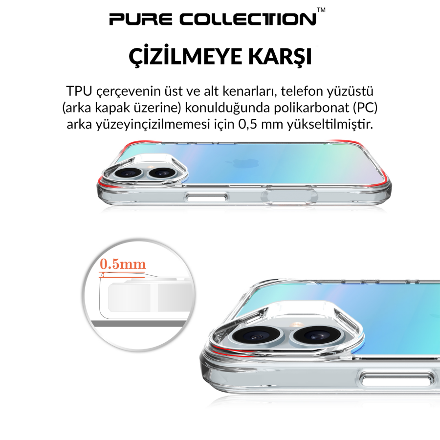 Bix iPhone 16 Plus Pure Rainbow Renk Geçişli Şeffaf Kılıf Çizilmeye Dayanıklı Darbe Emici Mavi - 5