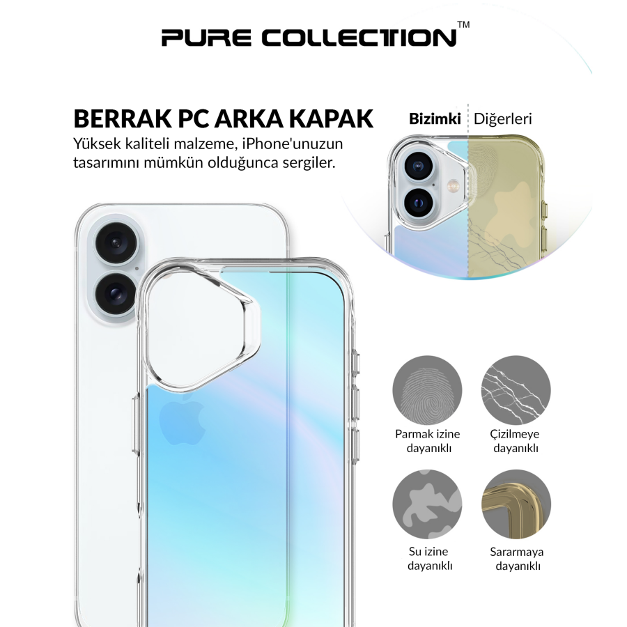 Bix iPhone 16 Plus Pure Rainbow Renk Geçişli Şeffaf Kılıf Çizilmeye Dayanıklı Darbe Emici Mavi - 7