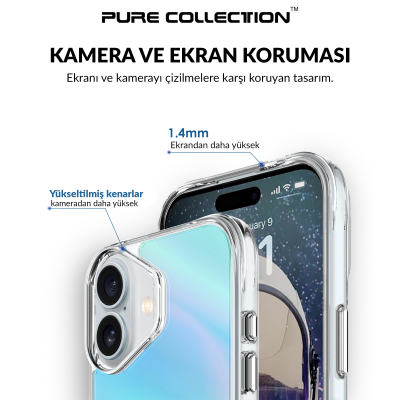 Bix iPhone 16 Plus Pure Rainbow Renk Geçişli Şeffaf Kılıf Çizilmeye Dayanıklı Darbe Emici Mavi - 8