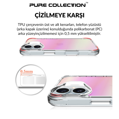 Bix iPhone 16 Plus Pure Rainbow Renk Geçişli Şeffaf Kılıf Çizilmeye Dayanıklı Darbe Emici Pembe - 5