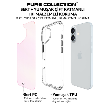 Bix iPhone 16 Plus Pure Rainbow Renk Geçişli Şeffaf Kılıf Çizilmeye Dayanıklı Darbe Emici Pembe - 10