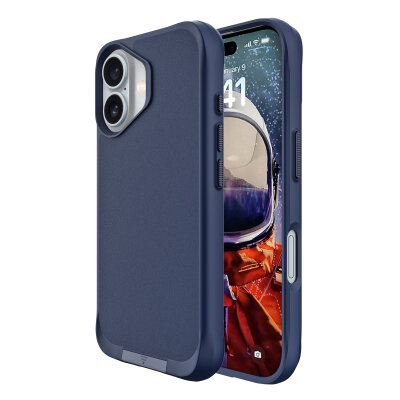 Bix iPhone 16 Plus Vortex MagSafe Kılıf Stand Özellikli 3X Korumalı Mikro Fiber İç Yüzey Gri Mavi 