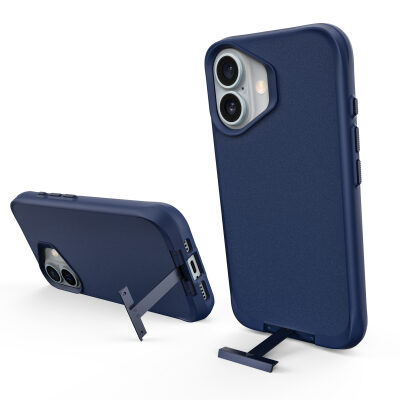 Bix iPhone 16 Plus Vortex MagSafe Kılıf Stand Özellikli 3X Korumalı Mikro Fiber İç Yüzey Gri Mavi - 3