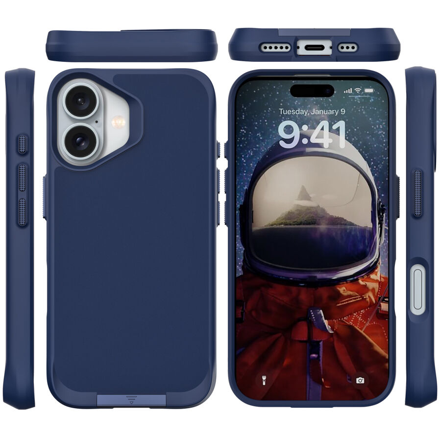 Bix iPhone 16 Plus Vortex MagSafe Kılıf Stand Özellikli 3X Korumalı Mikro Fiber İç Yüzey Gri Mavi - 4