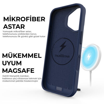 Bix iPhone 16 Plus Vortex MagSafe Kılıf Stand Özellikli 3X Korumalı Mikro Fiber İç Yüzey Gri Mavi - 6