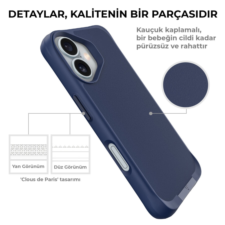 Bix iPhone 16 Plus Vortex MagSafe Kılıf Stand Özellikli 3X Korumalı Mikro Fiber İç Yüzey Gri Mavi - 7