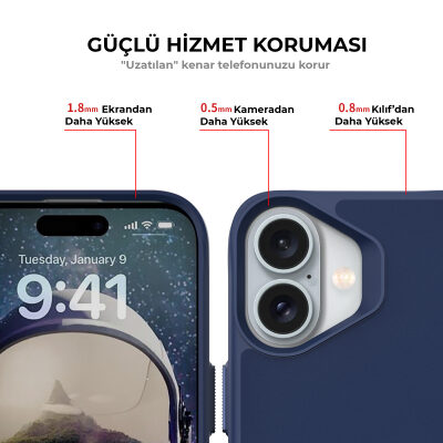 Bix iPhone 16 Plus Vortex MagSafe Kılıf Stand Özellikli 3X Korumalı Mikro Fiber İç Yüzey Gri Mavi - 9