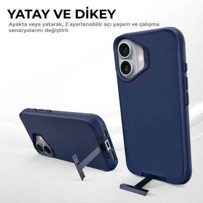 Bix iPhone 16 Plus Vortex MagSafe Kılıf Stand Özellikli 3X Korumalı Mikro Fiber İç Yüzey Gri Mavi - 10