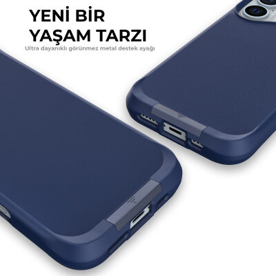 Bix iPhone 16 Plus Vortex MagSafe Kılıf Stand Özellikli 3X Korumalı Mikro Fiber İç Yüzey Gri Mavi - 11