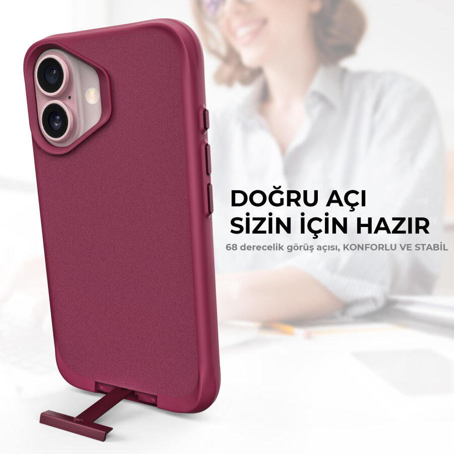 Bix iPhone 16 Plus Vortex MagSafe Kılıf Stand Özellikli 3X Korumalı Mikro Fiber İç Yüzey Kırmızı - 5
