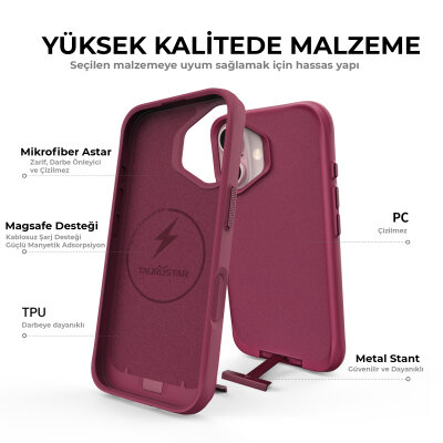 Bix iPhone 16 Plus Vortex MagSafe Kılıf Stand Özellikli 3X Korumalı Mikro Fiber İç Yüzey Kırmızı - 6