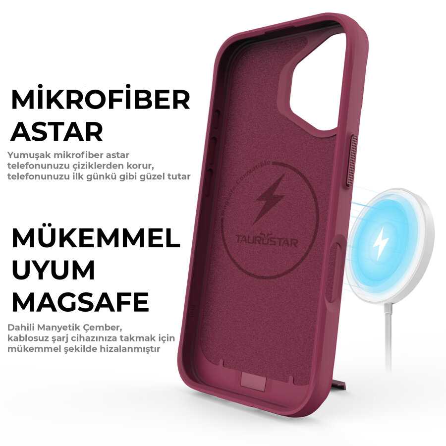 Bix iPhone 16 Plus Vortex MagSafe Kılıf Stand Özellikli 3X Korumalı Mikro Fiber İç Yüzey Kırmızı - 7