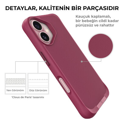 Bix iPhone 16 Plus Vortex MagSafe Kılıf Stand Özellikli 3X Korumalı Mikro Fiber İç Yüzey Kırmızı - 8