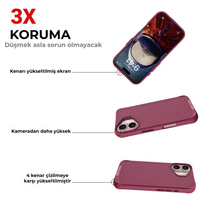 Bix iPhone 16 Plus Vortex MagSafe Kılıf Stand Özellikli 3X Korumalı Mikro Fiber İç Yüzey Kırmızı - 10