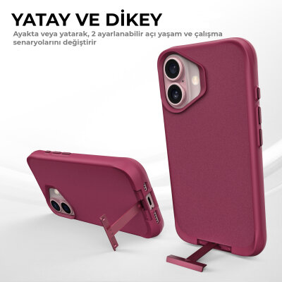 Bix iPhone 16 Plus Vortex MagSafe Kılıf Stand Özellikli 3X Korumalı Mikro Fiber İç Yüzey Kırmızı - 11