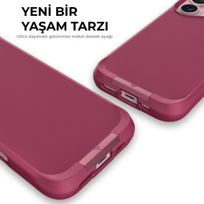 Bix iPhone 16 Plus Vortex MagSafe Kılıf Stand Özellikli 3X Korumalı Mikro Fiber İç Yüzey Kırmızı - 12
