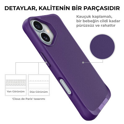 Bix iPhone 16 Plus Vortex MagSafe Kılıf Stand Özellikli 3X Korumalı Mikro Fiber İç Yüzey Koyu Mor - 7