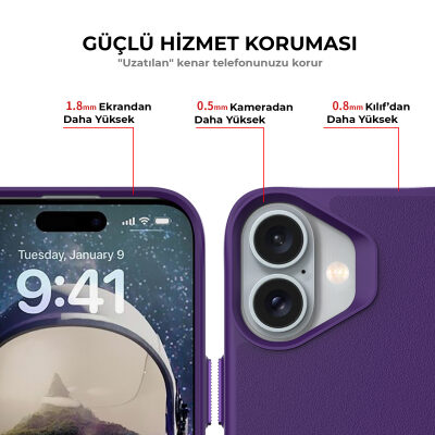 Bix iPhone 16 Plus Vortex MagSafe Kılıf Stand Özellikli 3X Korumalı Mikro Fiber İç Yüzey Koyu Mor - 9