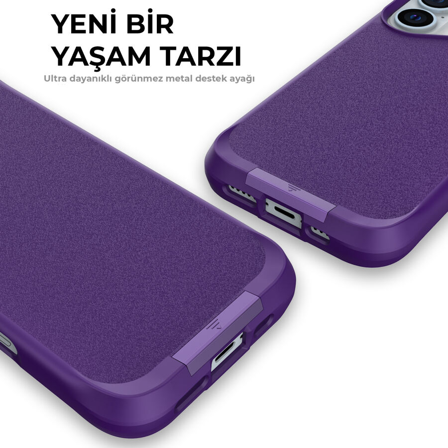 Bix iPhone 16 Plus Vortex MagSafe Kılıf Stand Özellikli 3X Korumalı Mikro Fiber İç Yüzey Koyu Mor - 11