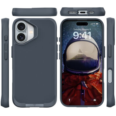 Bix iPhone 16 Plus Vortex MagSafe Kılıf Stand Özellikli 3X Korumalı Mikro Fiber İç Yüzey Lacivert - 4