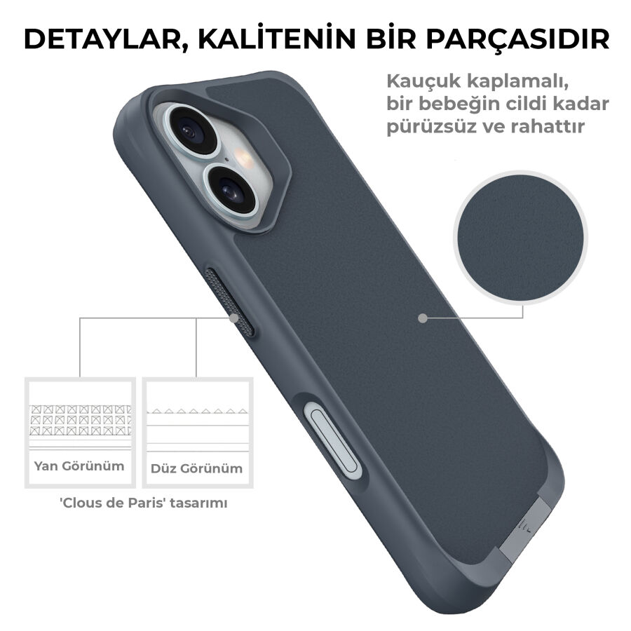 Bix iPhone 16 Plus Vortex MagSafe Kılıf Stand Özellikli 3X Korumalı Mikro Fiber İç Yüzey Lacivert - 7