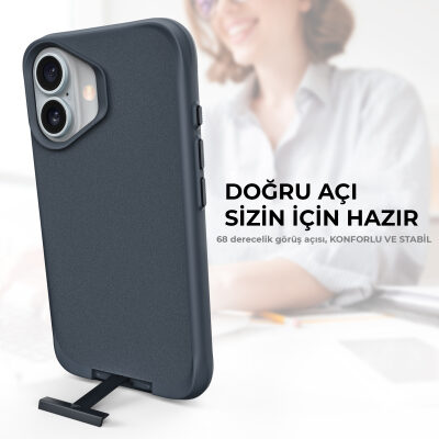 Bix iPhone 16 Plus Vortex MagSafe Kılıf Stand Özellikli 3X Korumalı Mikro Fiber İç Yüzey Lacivert - 10