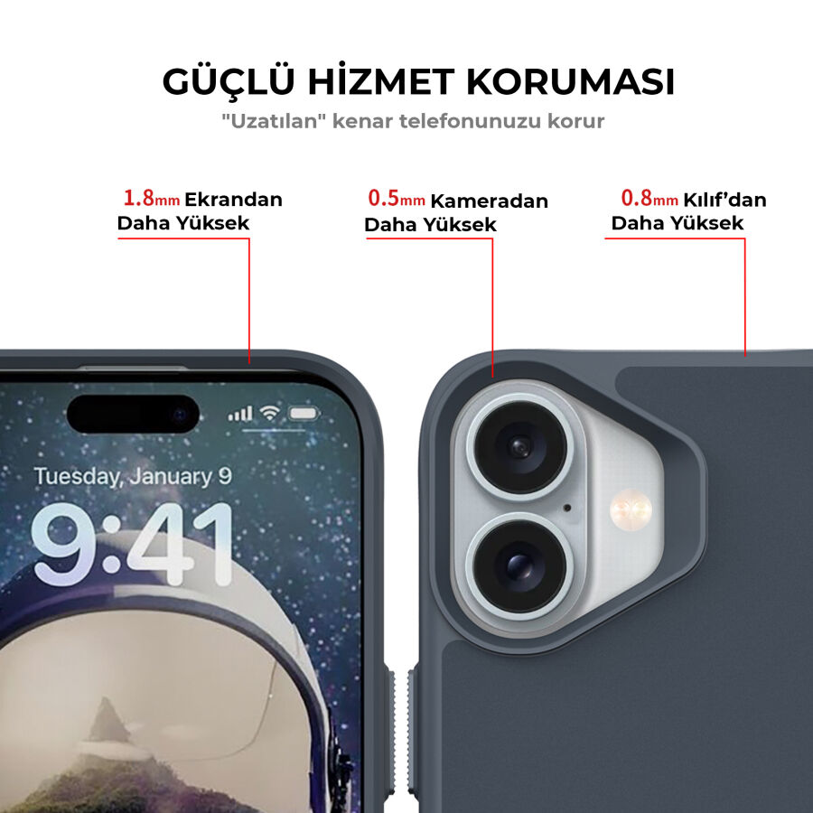 Bix iPhone 16 Plus Vortex MagSafe Kılıf Stand Özellikli 3X Korumalı Mikro Fiber İç Yüzey Lacivert - 11