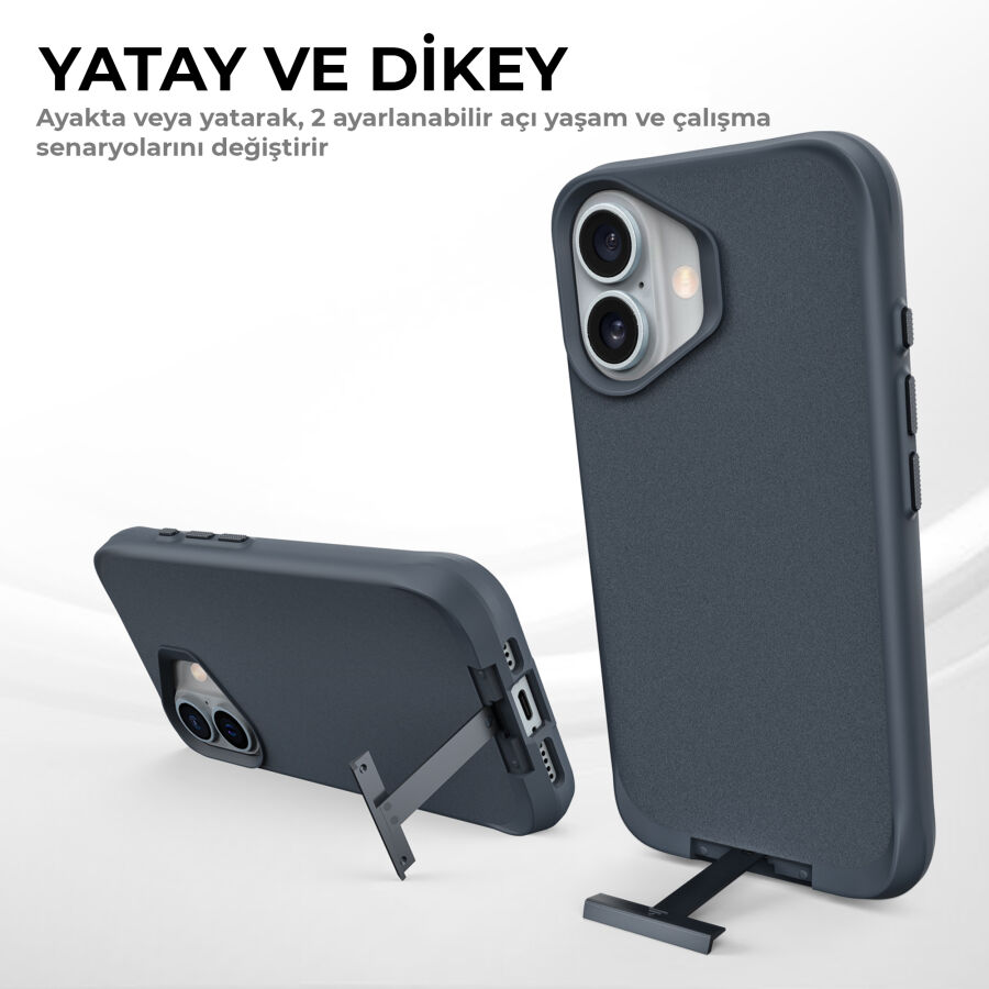 Bix iPhone 16 Plus Vortex MagSafe Kılıf Stand Özellikli 3X Korumalı Mikro Fiber İç Yüzey Lacivert - 12