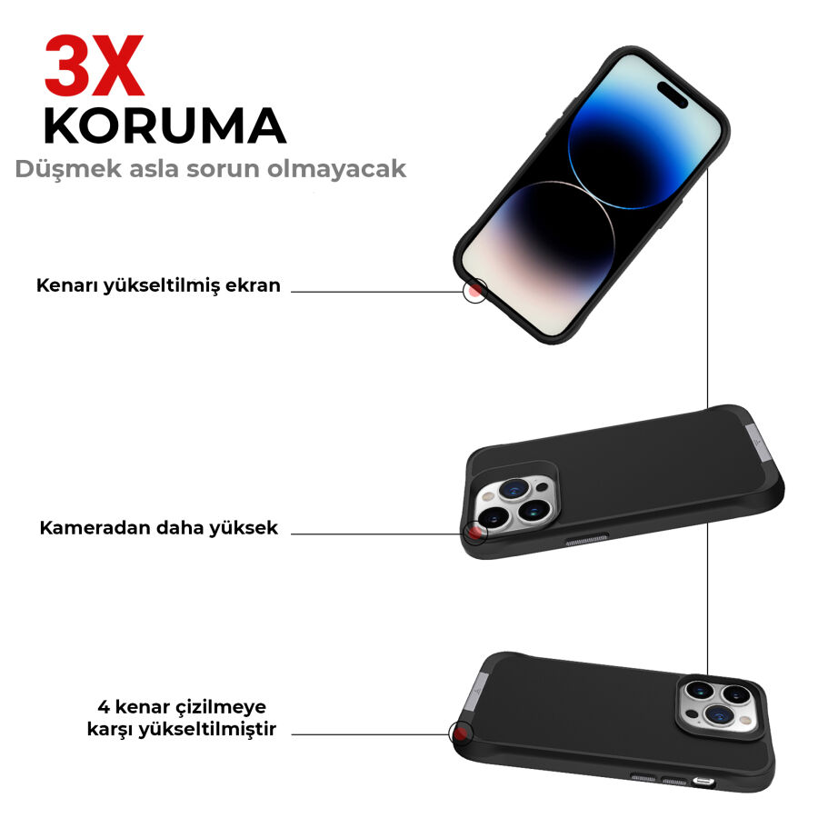 Bix iPhone 16 Plus Vortex MagSafe Kılıf Stand Özellikli 3X Korumalı Mikro Fiber İç Yüzey Siyah - 5