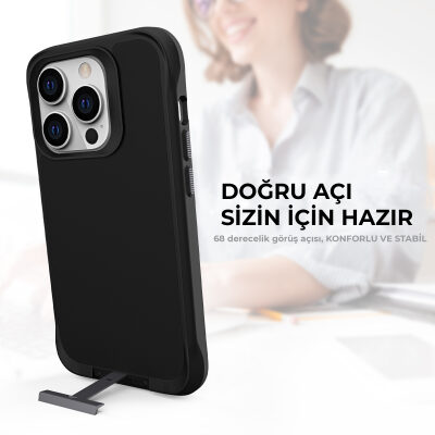 Bix iPhone 16 Plus Vortex MagSafe Kılıf Stand Özellikli 3X Korumalı Mikro Fiber İç Yüzey Siyah - 6