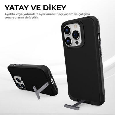 Bix iPhone 16 Plus Vortex MagSafe Kılıf Stand Özellikli 3X Korumalı Mikro Fiber İç Yüzey Siyah - 8