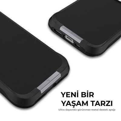 Bix iPhone 16 Plus Vortex MagSafe Kılıf Stand Özellikli 3X Korumalı Mikro Fiber İç Yüzey Siyah - 9