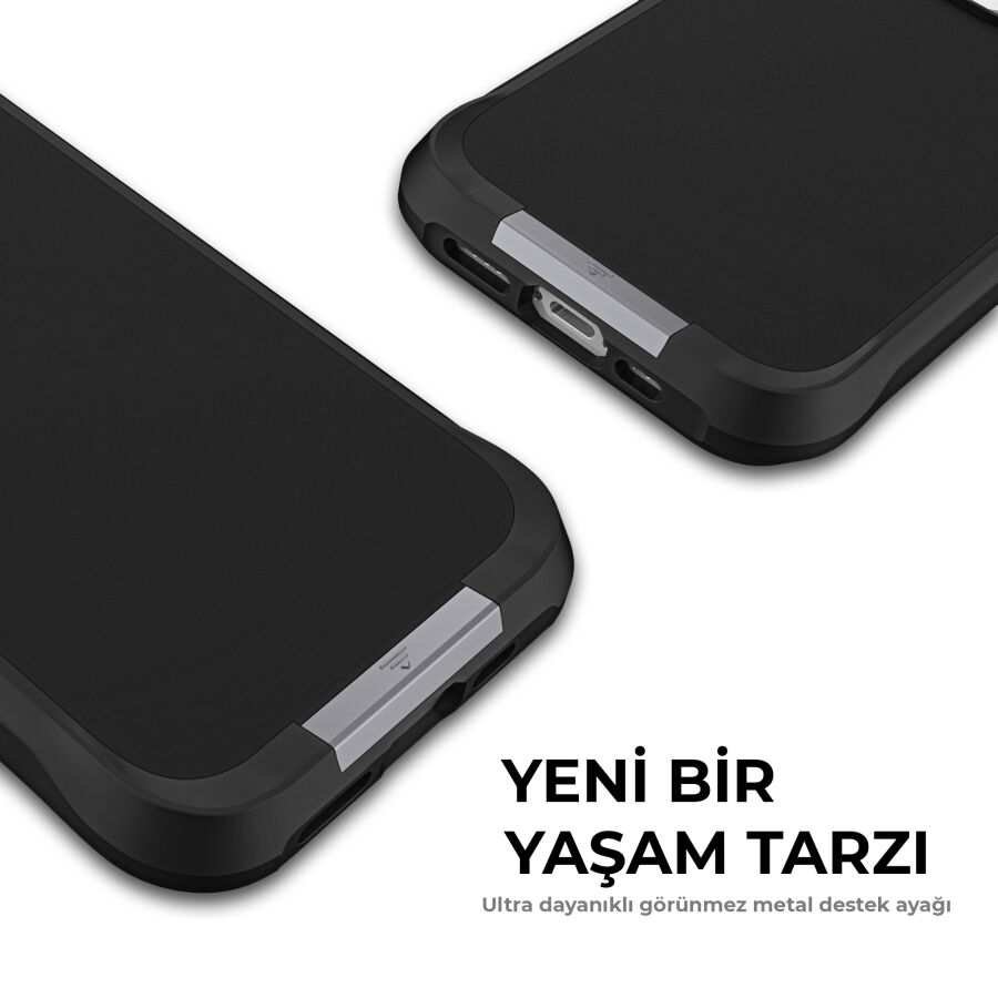 Bix iPhone 16 Plus Vortex MagSafe Kılıf Stand Özellikli 3X Korumalı Mikro Fiber İç Yüzey Siyah - 9