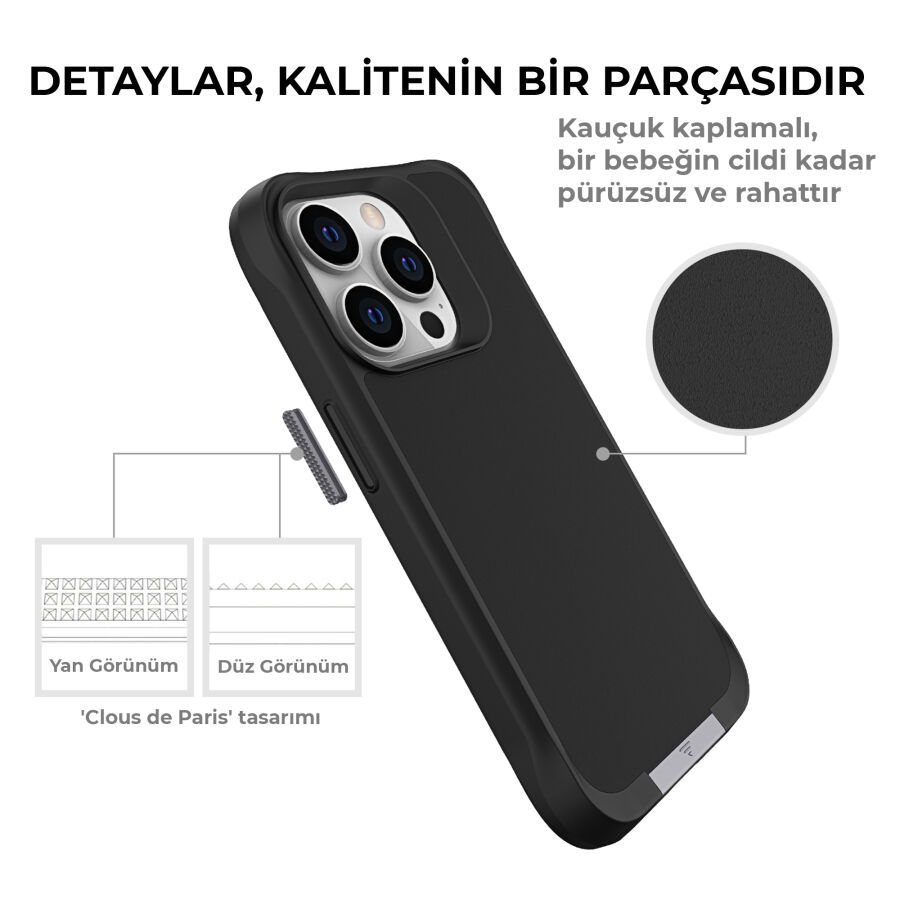 Bix iPhone 16 Plus Vortex MagSafe Kılıf Stand Özellikli 3X Korumalı Mikro Fiber İç Yüzey Siyah - 12
