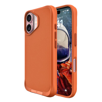 Bix iPhone 16 Plus Vortex MagSafe Kılıf Stand Özellikli 3X Korumalı Mikro Fiber İç Yüzey Turuncu 