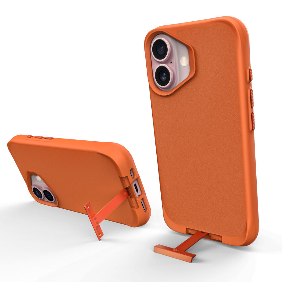 Bix iPhone 16 Plus Vortex MagSafe Kılıf Stand Özellikli 3X Korumalı Mikro Fiber İç Yüzey Turuncu - 3