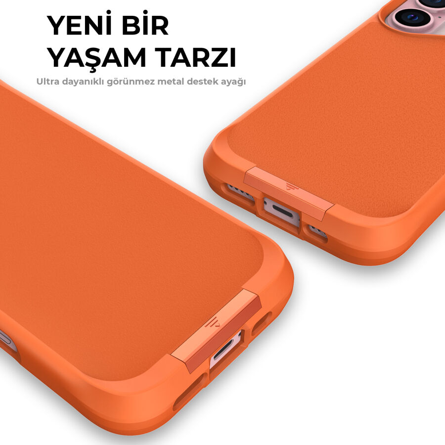 Bix iPhone 16 Plus Vortex MagSafe Kılıf Stand Özellikli 3X Korumalı Mikro Fiber İç Yüzey Turuncu - 4
